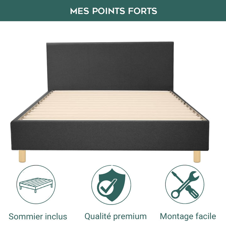 Loft - Lit tissu avec tête de lit design nordique et élégance intemporelle