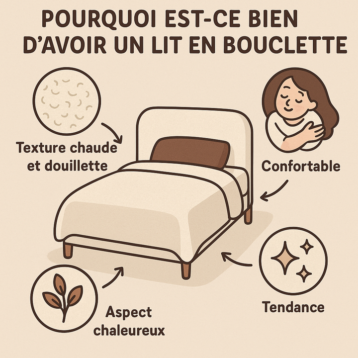 Loft - Lit bouclette avec tête de lit design nordique et élégance intemporelle