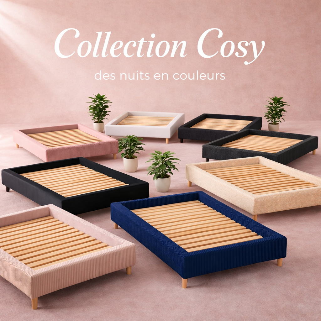 Cosy - Lit sans tête de lit cadre de lit en velours côtelé Sable