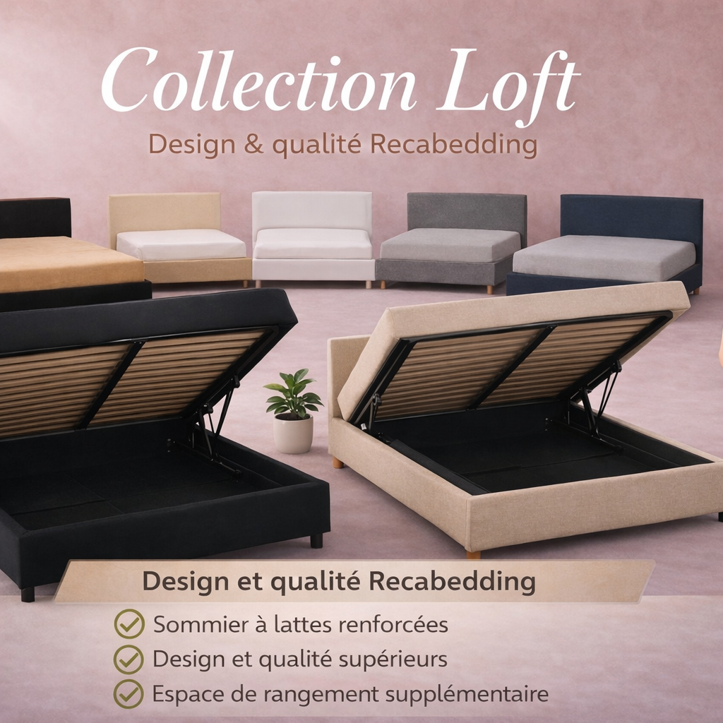 Loft - Lit avec tête de lit design nordique en tissu bouclette Sable