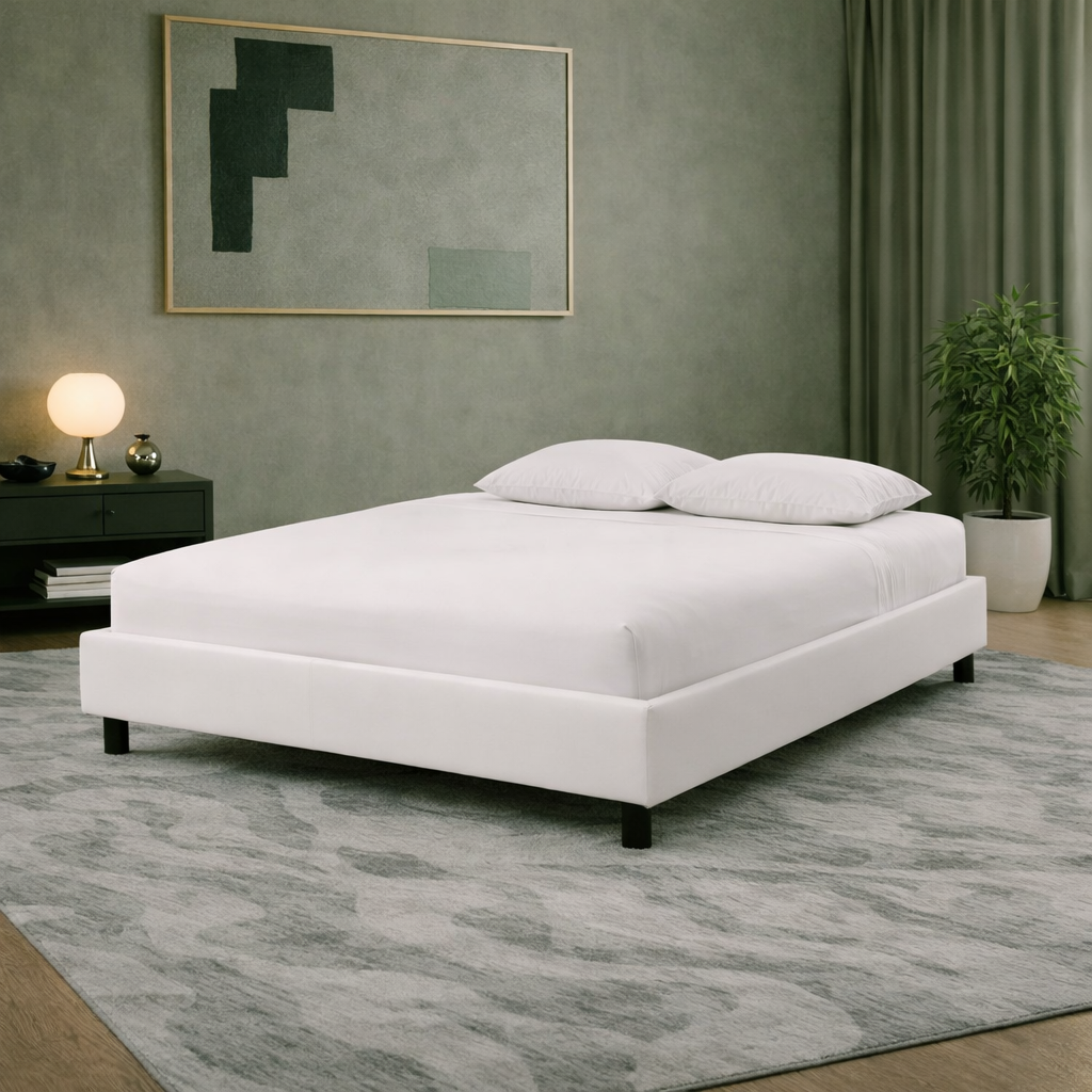 Cosy - Lit sans tête de lit cadre de lit en simili cuir Blanc