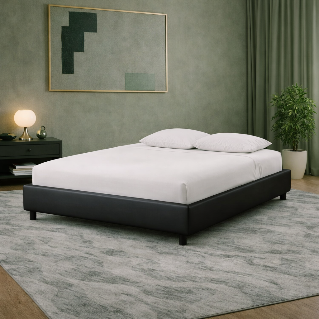 Cosy - Lit sans tête de lit cadre de lit en simili cuir Noir