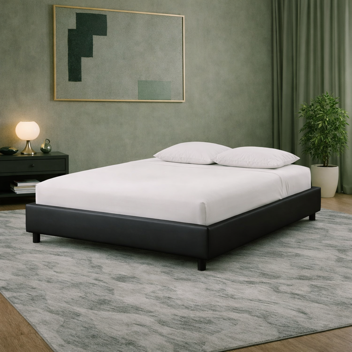 Cosy - Lit sans tête de lit cadre de lit en simili cuir Noir