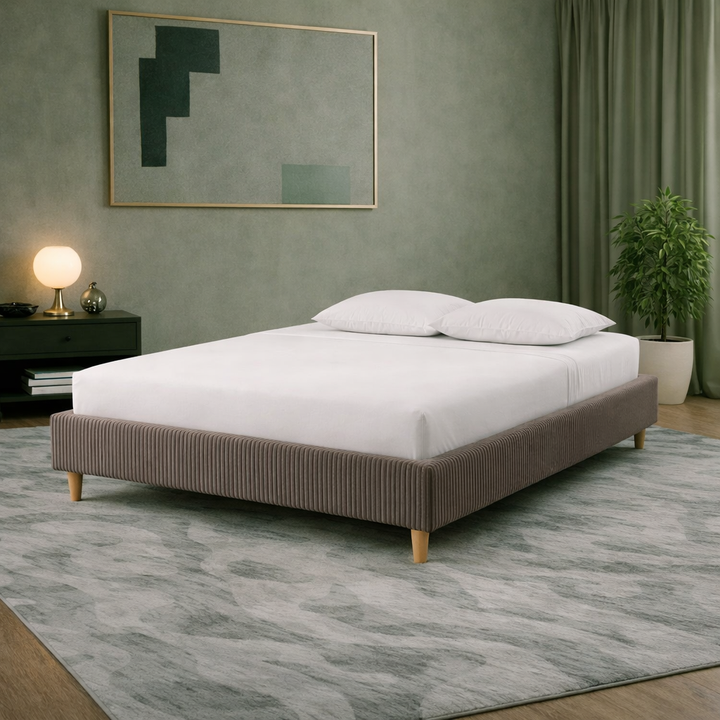 Cosy - Lit sans tête de lit cadre de lit en velours côtelé Gris