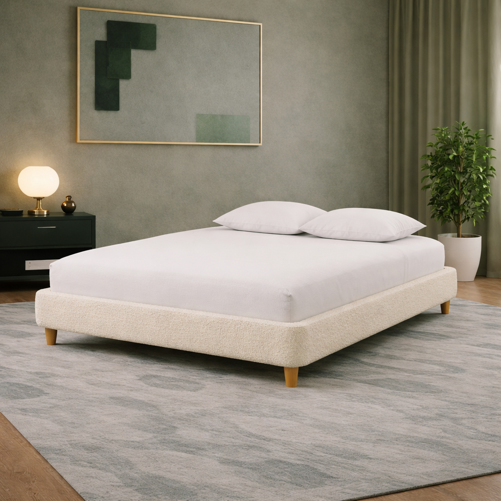 Cosy - Lit sans tête de lit cadre de lit en tissu bouclette Beige