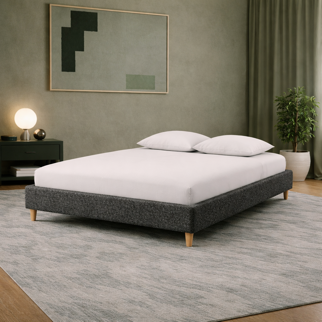 Cosy - Lit sans tête de lit cadre de lit en tissu bouclette Gris