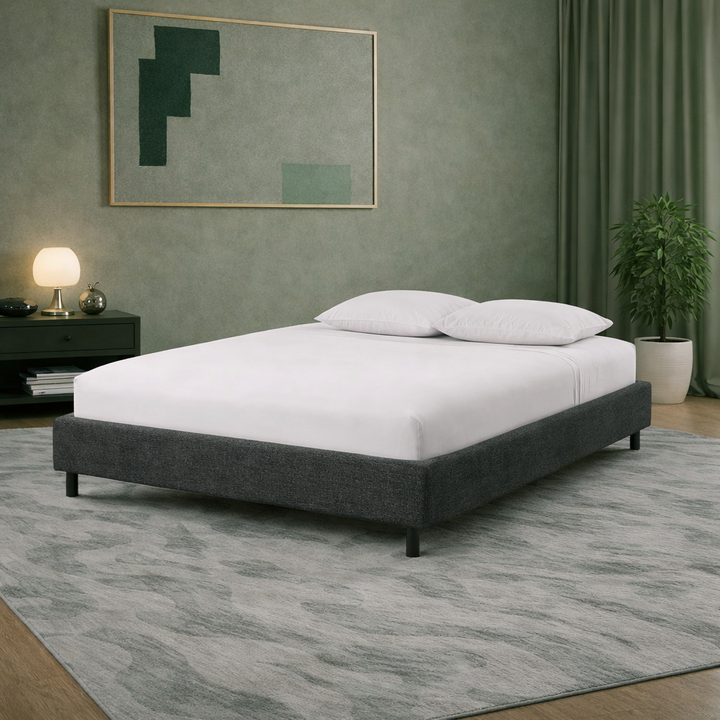 Cosy - Lit sans tête de lit cadre de lit en tissu Gris foncé