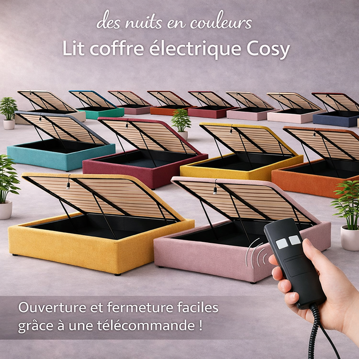 Cosy - Lit coffre électrique et cadre de lit en bouclette Gris