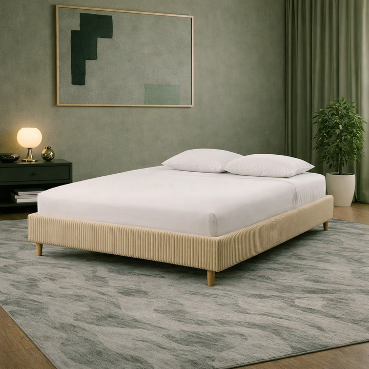 Cosy - Lit sans tête de lit cadre de lit en velours côtelé Sable