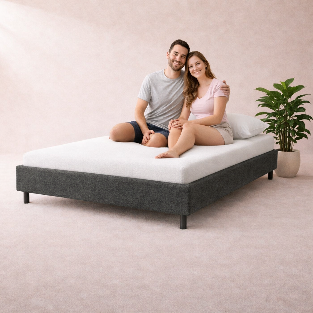 Cosy - Lit sans tête de lit cadre de lit en tissu Gris foncé