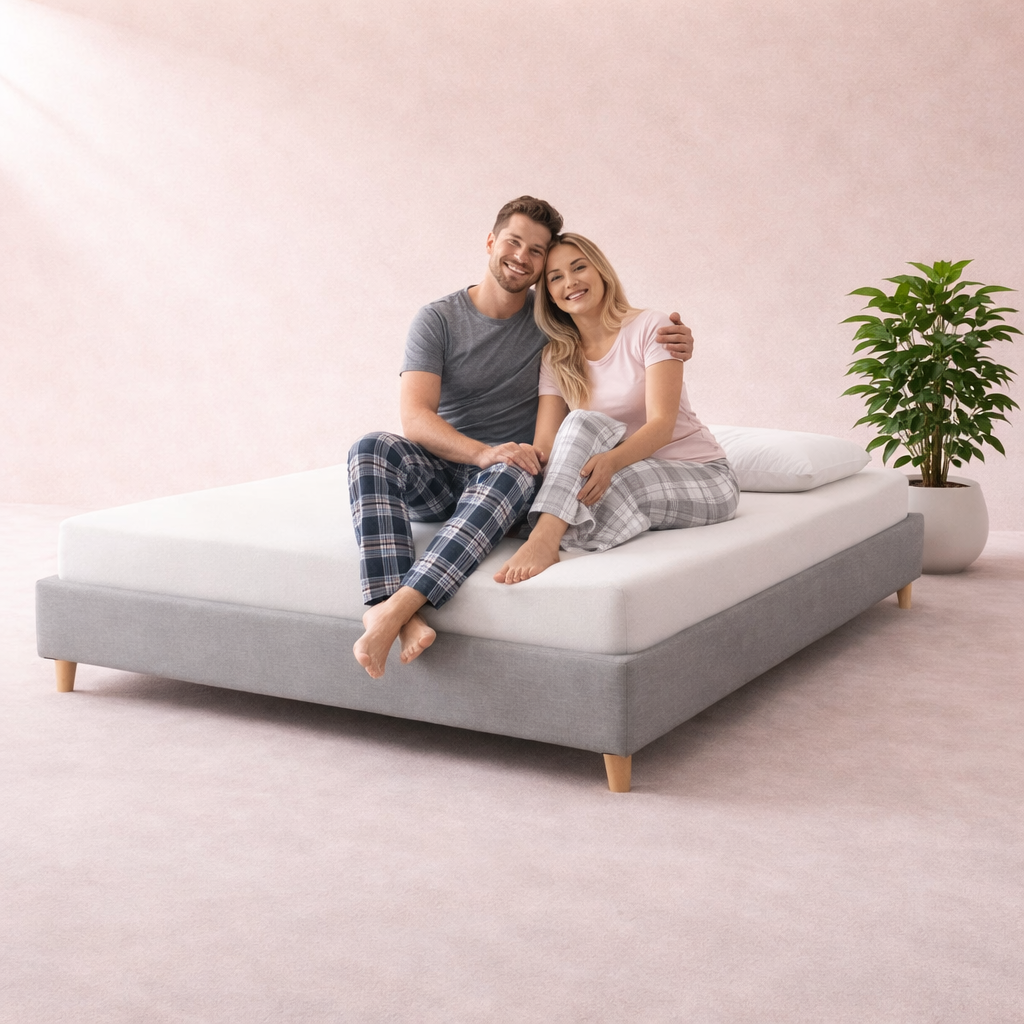 Cosy - Lit sans tête de lit cadre de lit en tissu Gris clair