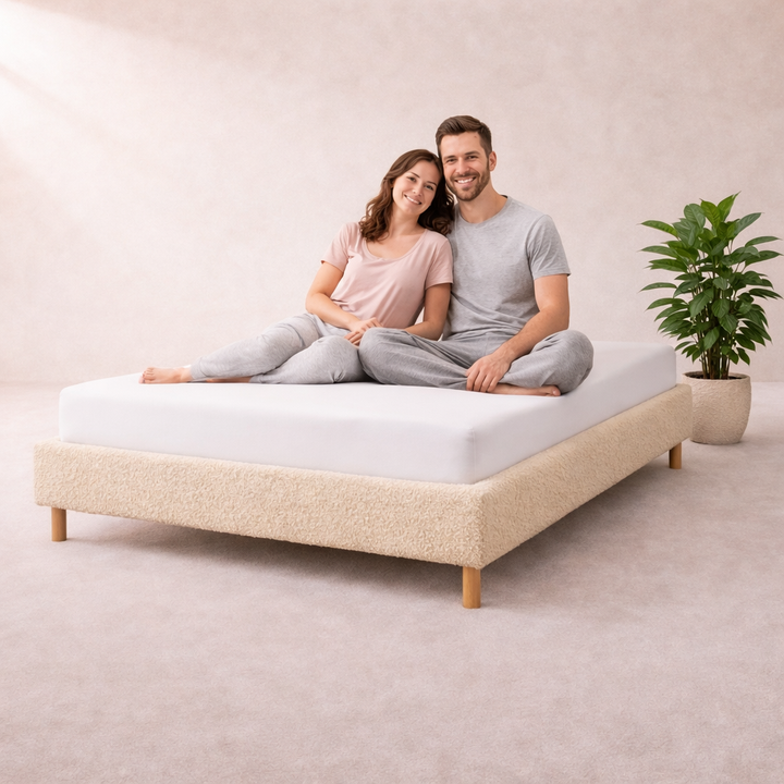 Cosy - Lit sans tête de lit cadre de lit en tissu bouclette Beige