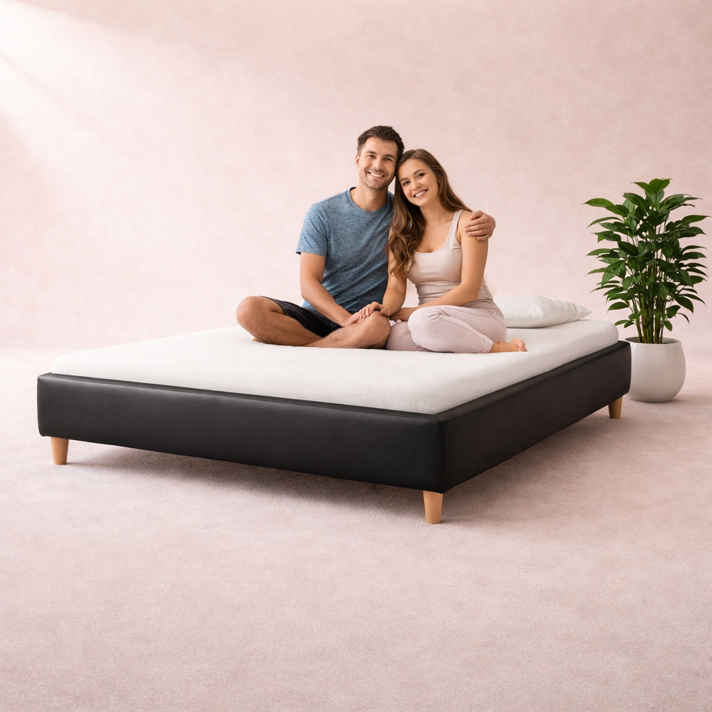 Cosy - Lit sans tête de lit cadre de lit en simili cuir Noir