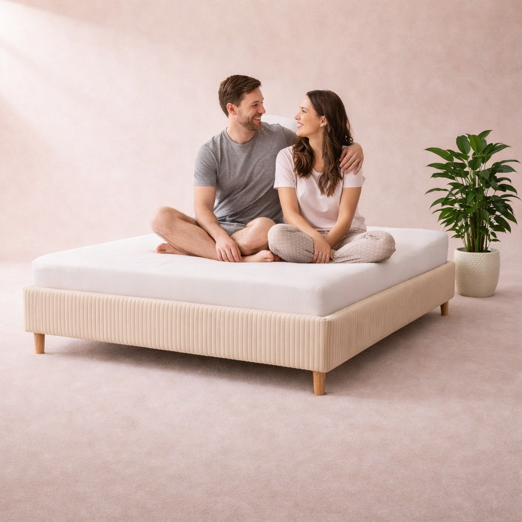 Cosy - Lit sans tête de lit cadre de lit en velours côtelé Sable