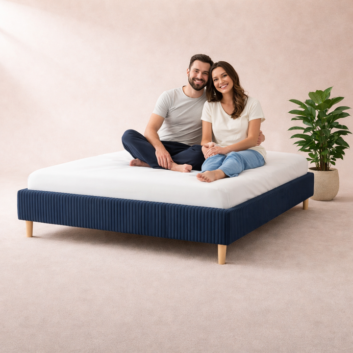 Cosy - Lit sans tête de lit cadre de lit en velours côtelé Bleu nuit