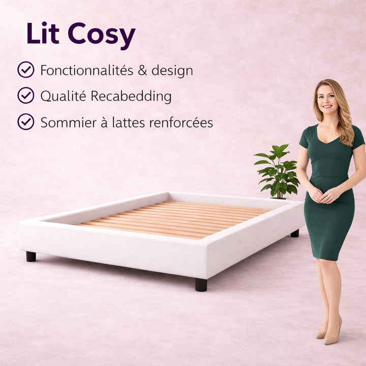 Cosy - Lit sans tête de lit cadre de lit en simili cuir Blanc