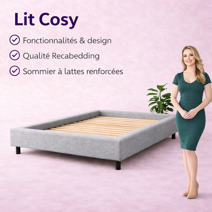 Cosy - Lit sans tête de lit cadre de lit en simili cuir Gris