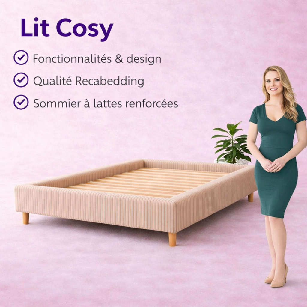 Cosy - Lit sans tête de lit cadre de lit en velours côtelé Sable