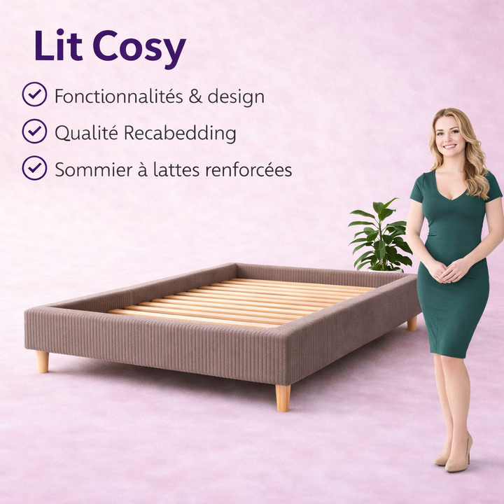 Cosy - Lit sans tête de lit cadre de lit en velours côtelé Gris