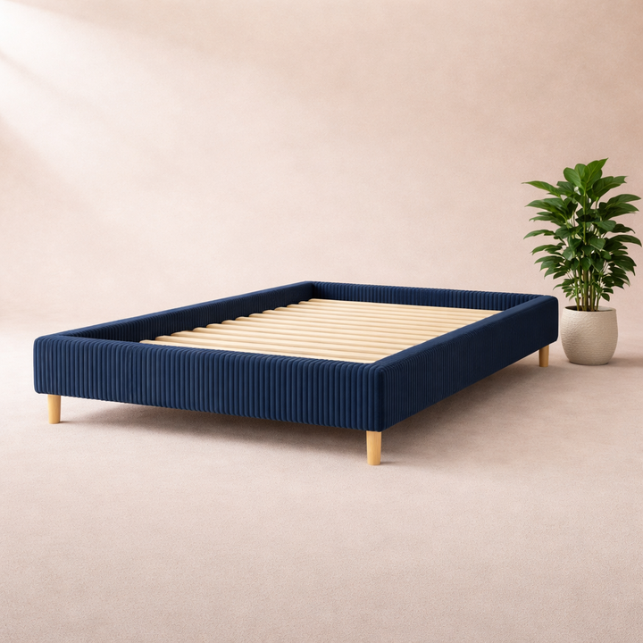 Cosy - Lit sans tête de lit cadre de lit en velours côtelé Bleu nuit