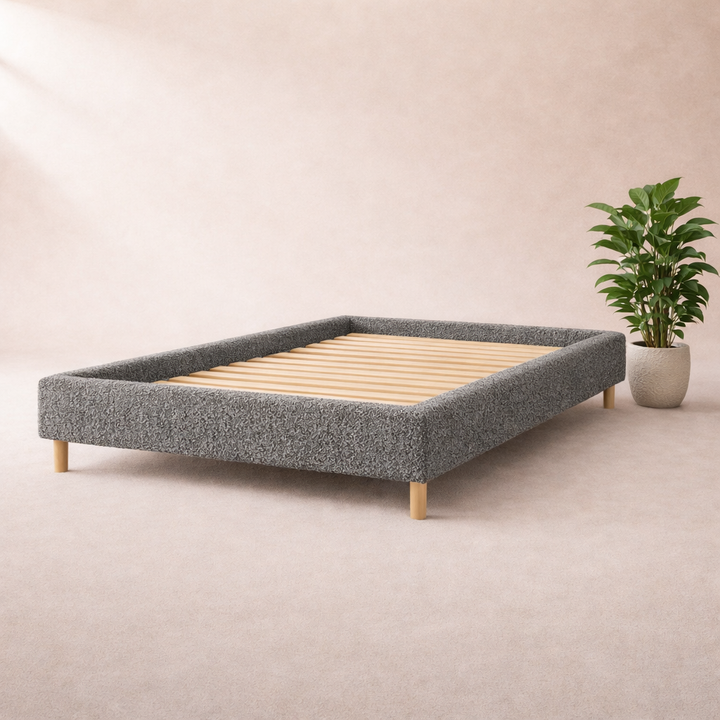 Cosy - Lit sans tête de lit cadre de lit en tissu bouclette Gris