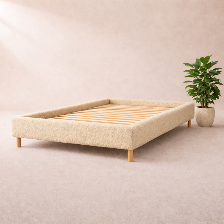 Cosy - Lit sans tête de lit cadre de lit en tissu bouclette Beige