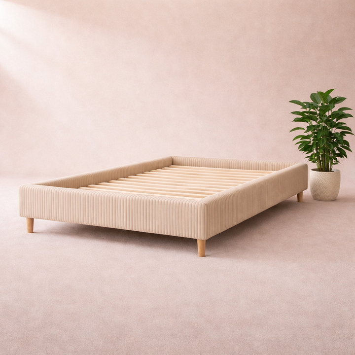 Cosy - Lit sans tête de lit cadre de lit en velours côtelé Sable