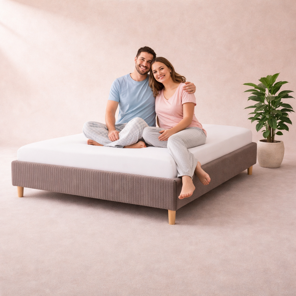 Cosy - Lit sans tête de lit cadre de lit en velours côtelé Gris