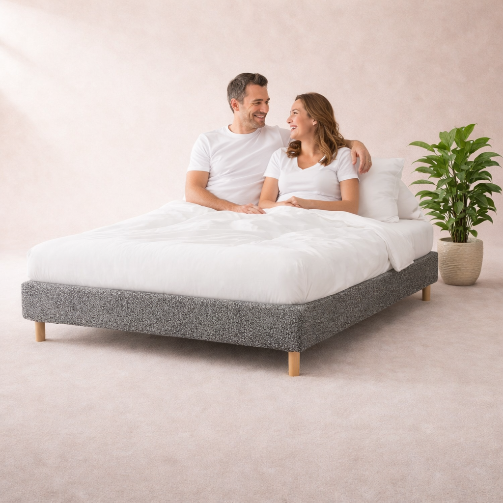 Cosy - Lit sans tête de lit cadre de lit en tissu bouclette Gris