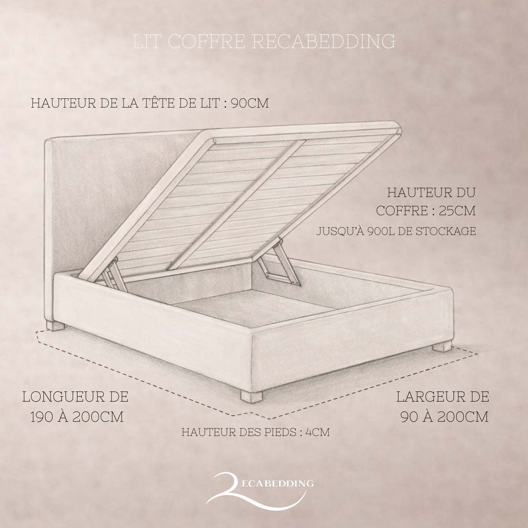 Loft - Lit coffre avec tête de lit et grand coffre Tissu Gris foncé