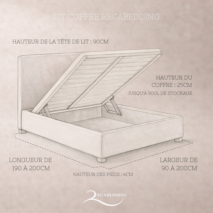 Loft - Lit coffre avec tête de lit et grand coffre Tissu Gris foncé