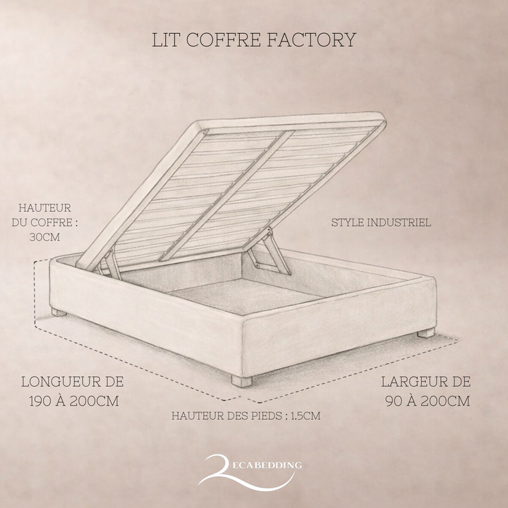 Factory - Lit coffre style industriel sans tête de lit Bois clair