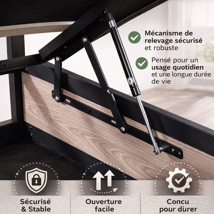 Factory - Lit coffre style industriel avec tête de lit Bois foncé