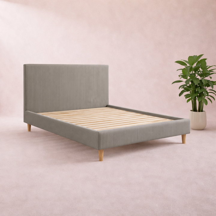 Loft - Lit avec tête de lit design nordique en velours côtelé Gris
