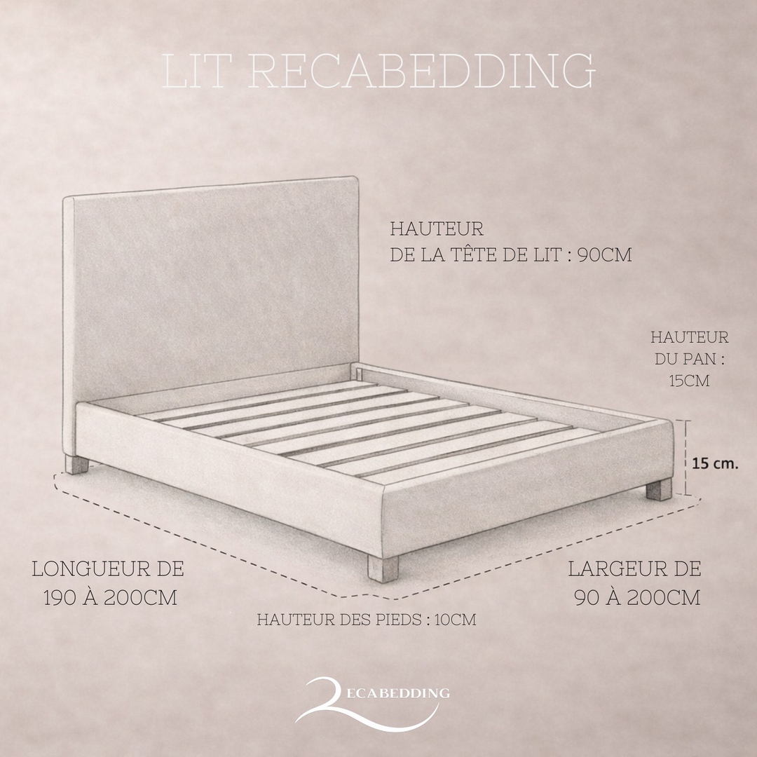 Loft - Lit avec tête de lit design nordique en tissu bouclette Sable