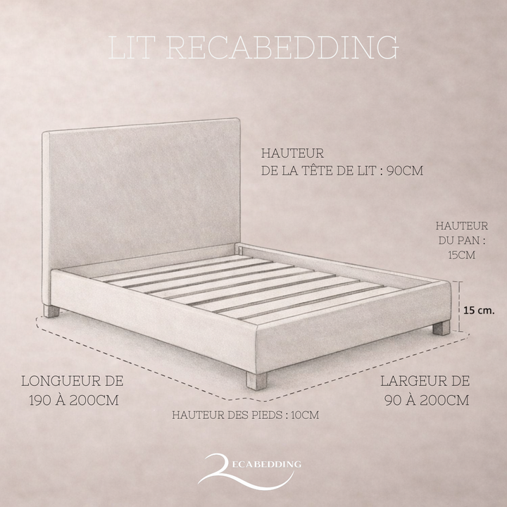 Loft - Lit avec tête de lit design nordique en tissu bouclette Sable