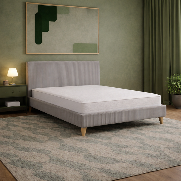 Loft - Lit avec tête de lit design nordique en velours côtelé Gris