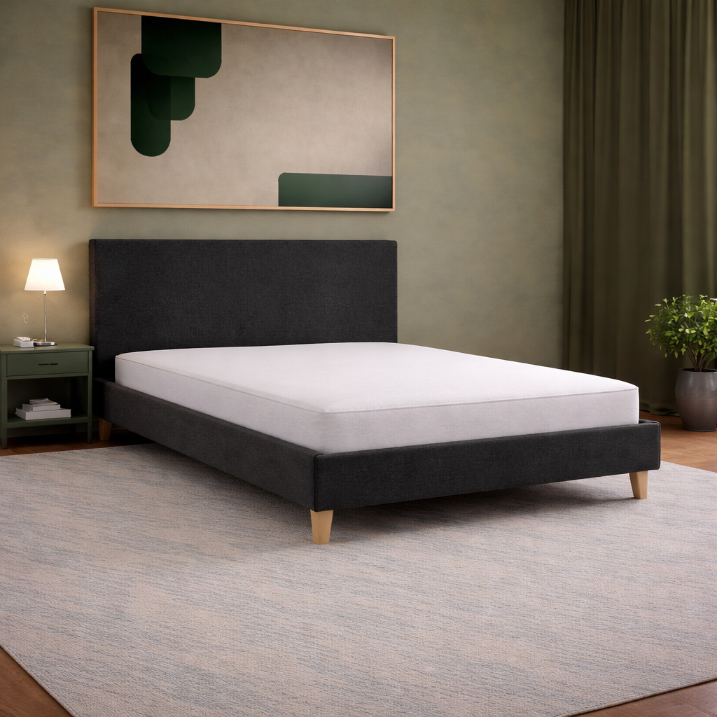 Loft - Lit avec tête de lit design nordique en tissu Gris foncé