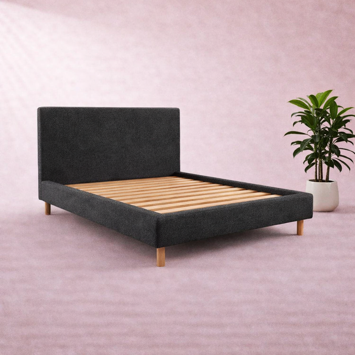 Loft - Lit avec tête de lit design nordique en tissu Gris foncé