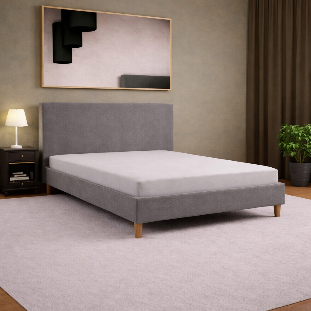 Loft - Lit avec tête de lit design nordique en simili cuir Gris