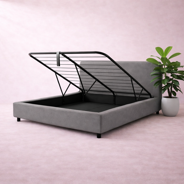 Loft - Lit coffre avec tête de lit et grand coffre simili cuir Gris