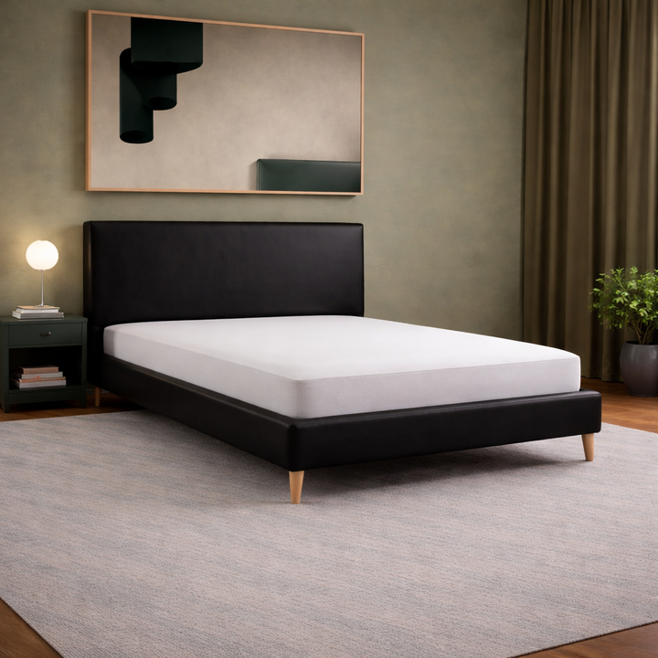 Loft - Lit avec tête de lit design nordique en simili cuir Noir