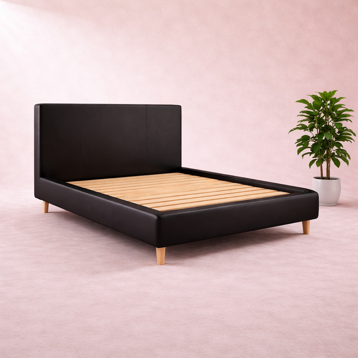 Loft - Lit avec tête de lit design nordique en simili cuir Noir