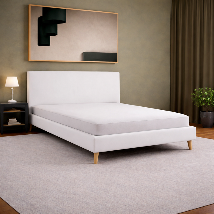 Loft - Lit avec tête de lit design nordique en simili cuir Blanc