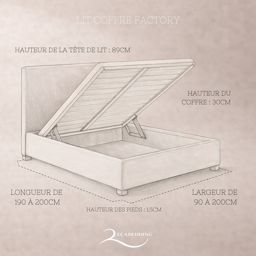 Factory - Lit coffre style industriel avec tête de lit Bois foncé