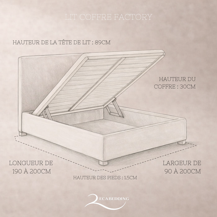 Factory - Lit coffre style industriel avec tête de lit Bois foncé