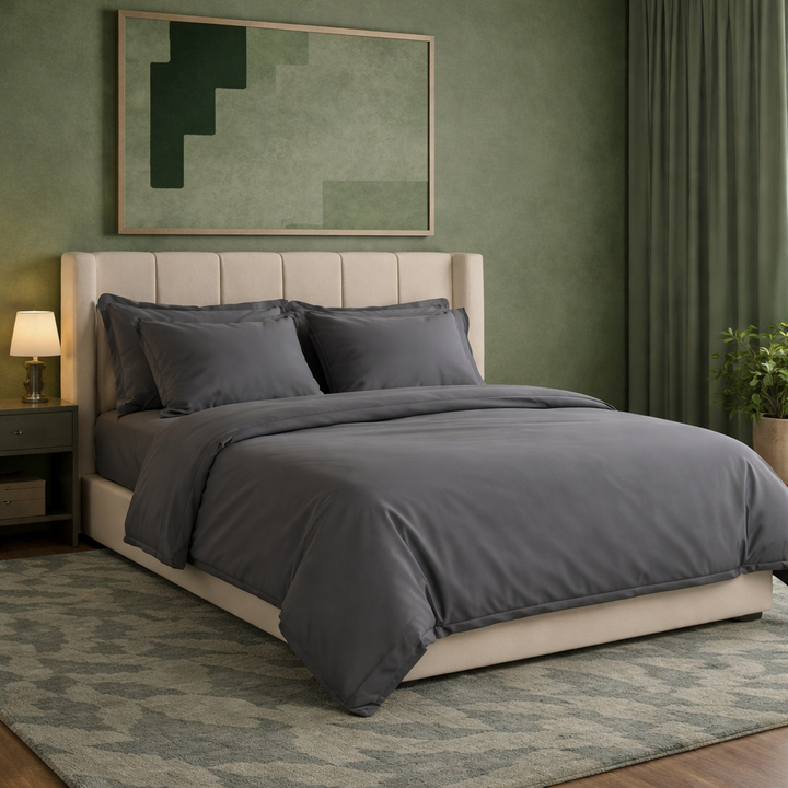 Harmonie - Parure de lit grise ardoise respirante, douce, hypoallergénique