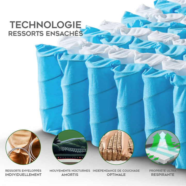 Serenitas - Matelas mémoire de forme, latex et ressorts ensachés surmatelas intégré 27 cm