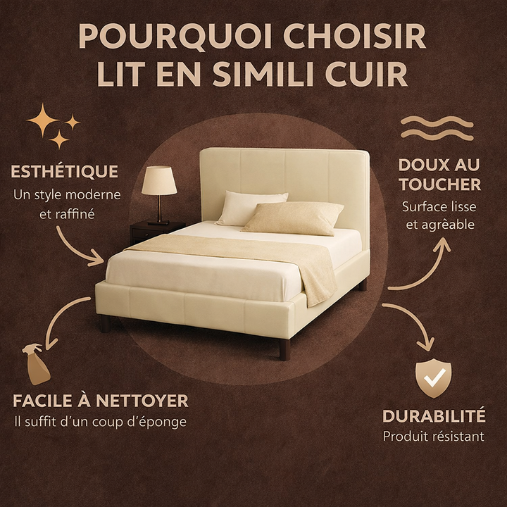 Loft - Lit avec tête de lit design nordique en simili cuir Gris