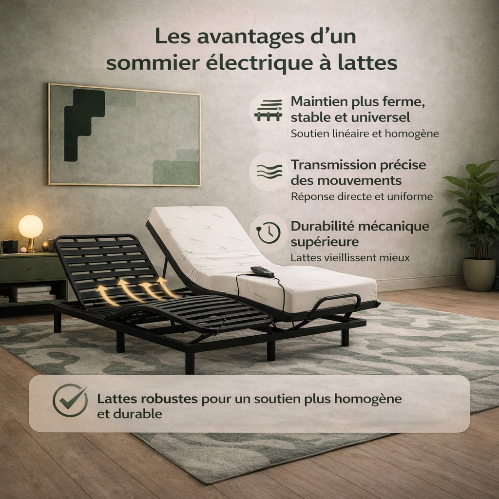 ErgoFlex - Sommier électrique à lattes orthopédiques double motorisation